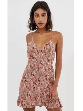 Free People All My Love Floral Wrap Slip Mini Dress Large